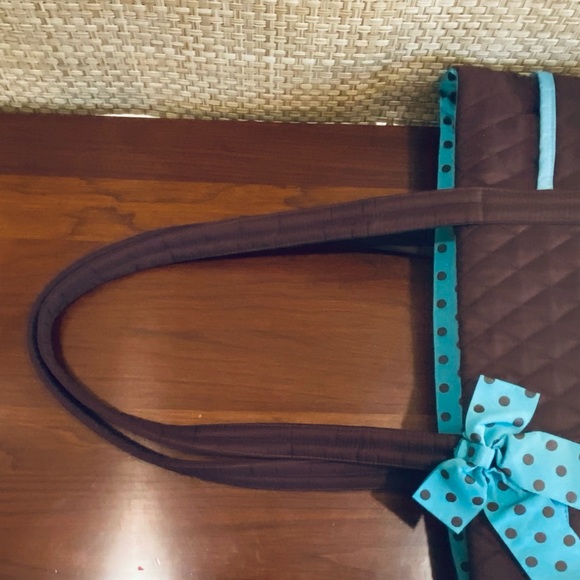 🌟HP🌟NWOT Brown & Blue Polka Dot Quilted Tote Bag by Belvah - Picture 5 of 13